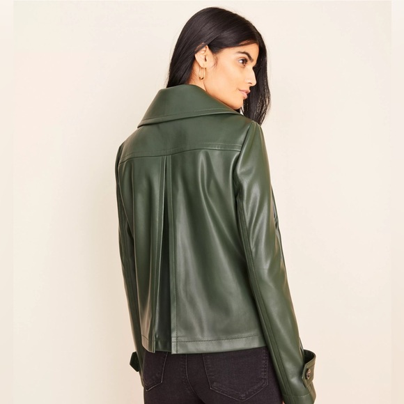 Ann Taylor Green Leather Short Trench Coat - Picture 3 of 8